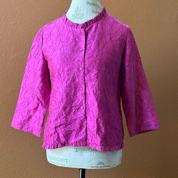 Eileen Fisher Pink Crinkled Silk Blouse/Light Jacket Small New Without Tags! - Picture 2 of 7